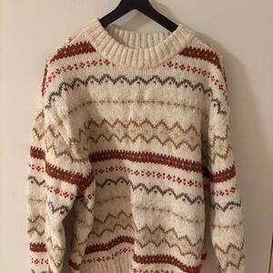 American Eagle Outfitters Cream and Red Knit Sweater